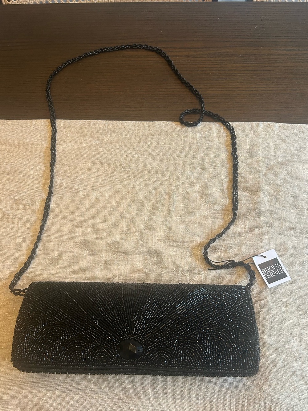 Bijoux Terner Black Beaded Evening Bag / Shoulder Purse
